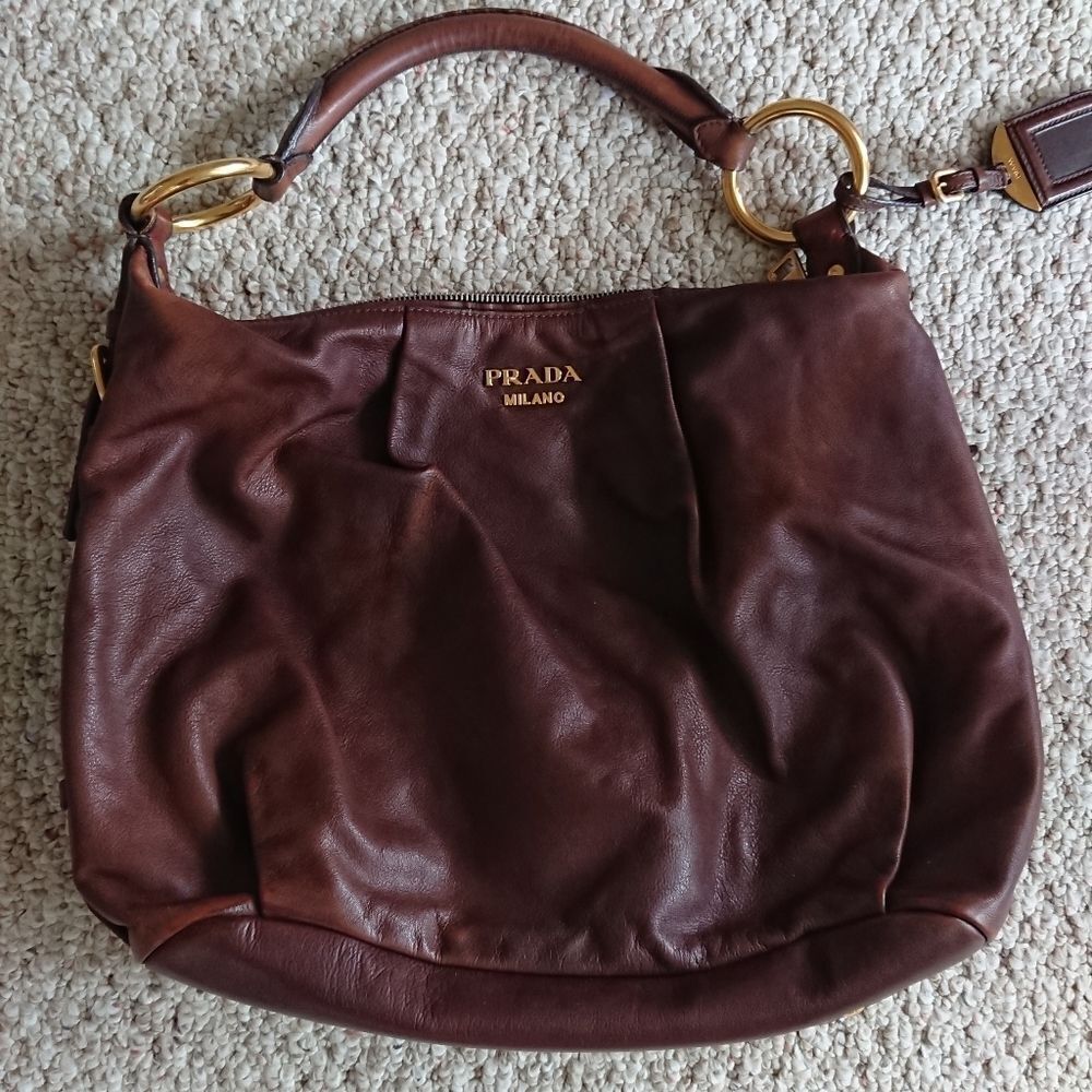 PRADA coffee brown calfskin Hobo Bag - Picture 10 of 14